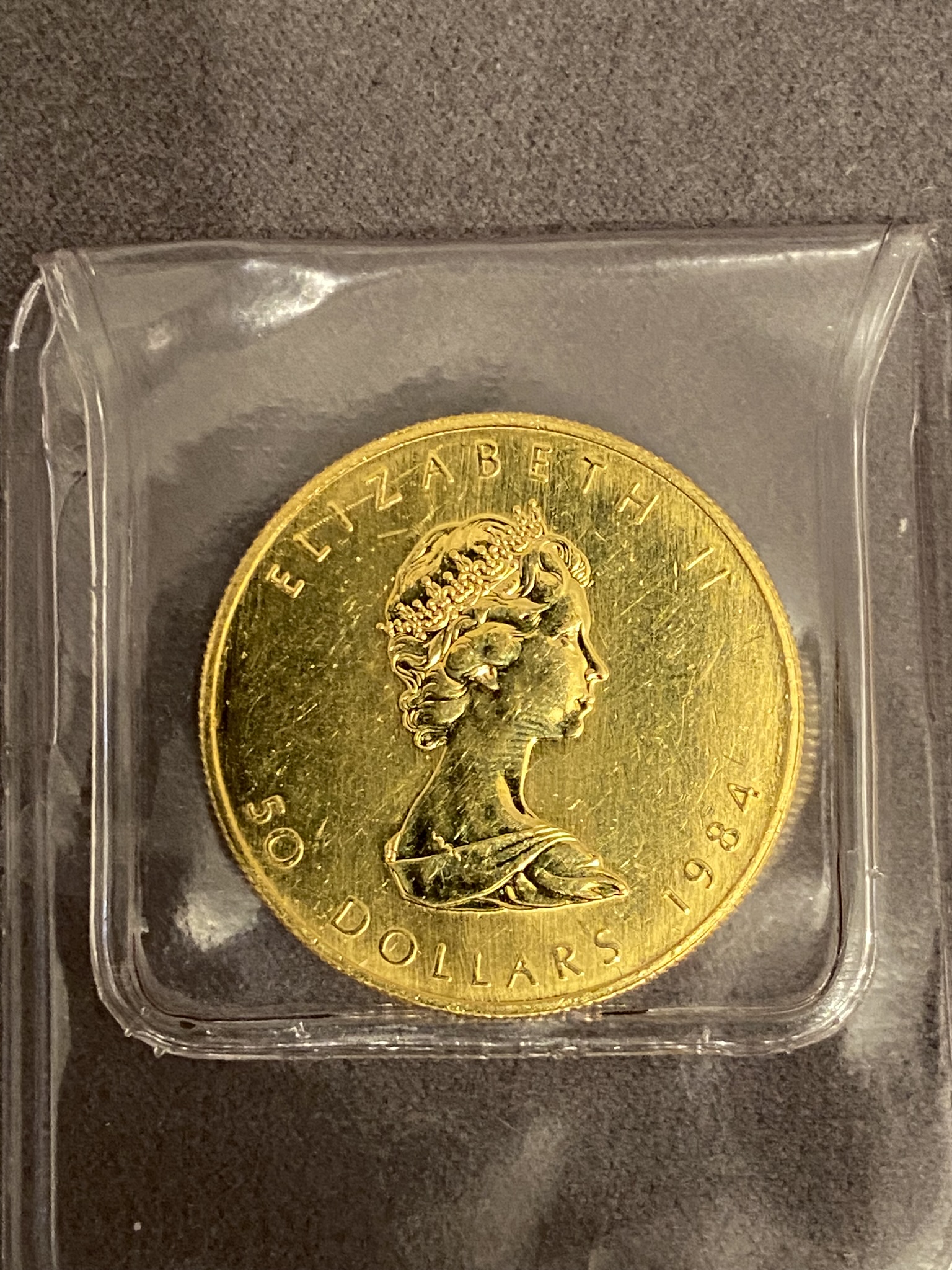 Goldmünze 50 Dollar mit Portrait von Queen Elizabeth II, 1984